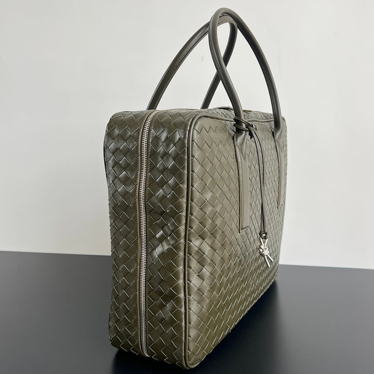 Bottega Veneta Intrecciato Leather Travel Bag 765620 Olive Green - 12