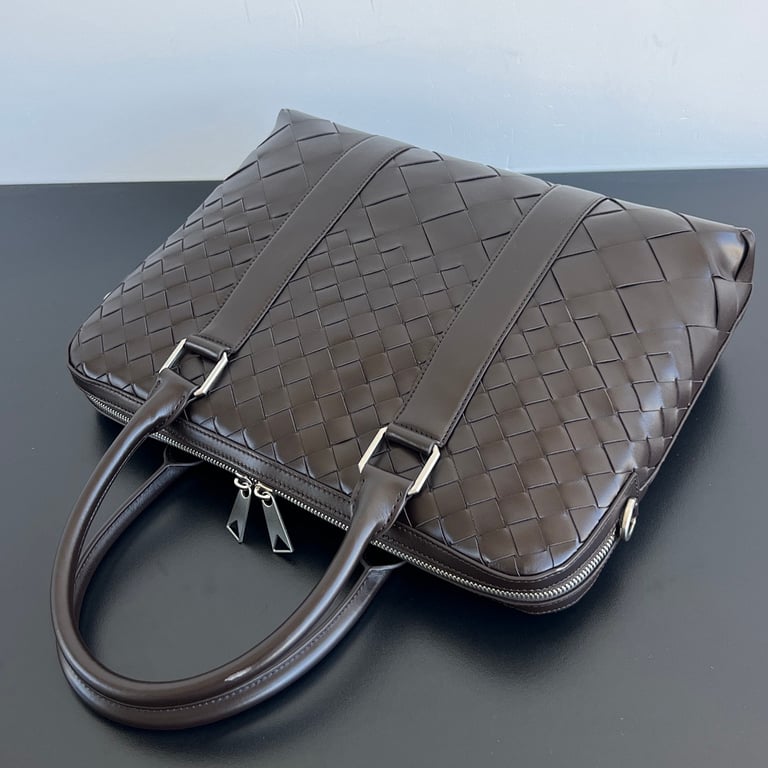 Bottega Veneta Intrecciato Leather Briefcase Black Brown - 7