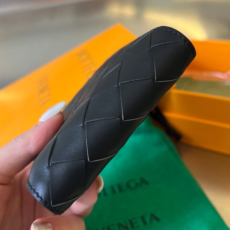 Bottega Veneta Intrecciato Bi-Fold Wallet Black/Papaya - 7