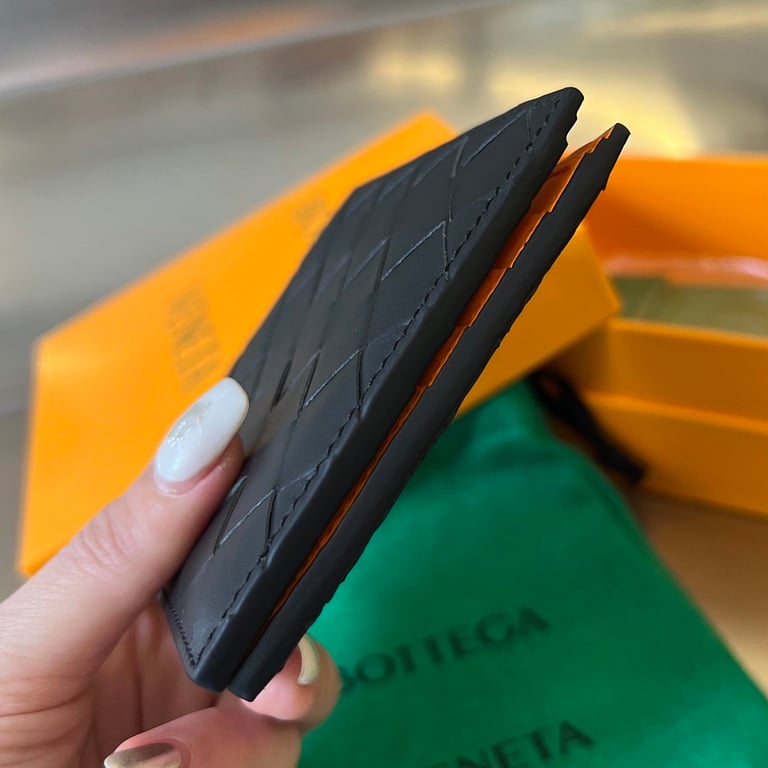 Bottega Veneta Intrecciato Bi-Fold Wallet Black/Papaya - 8