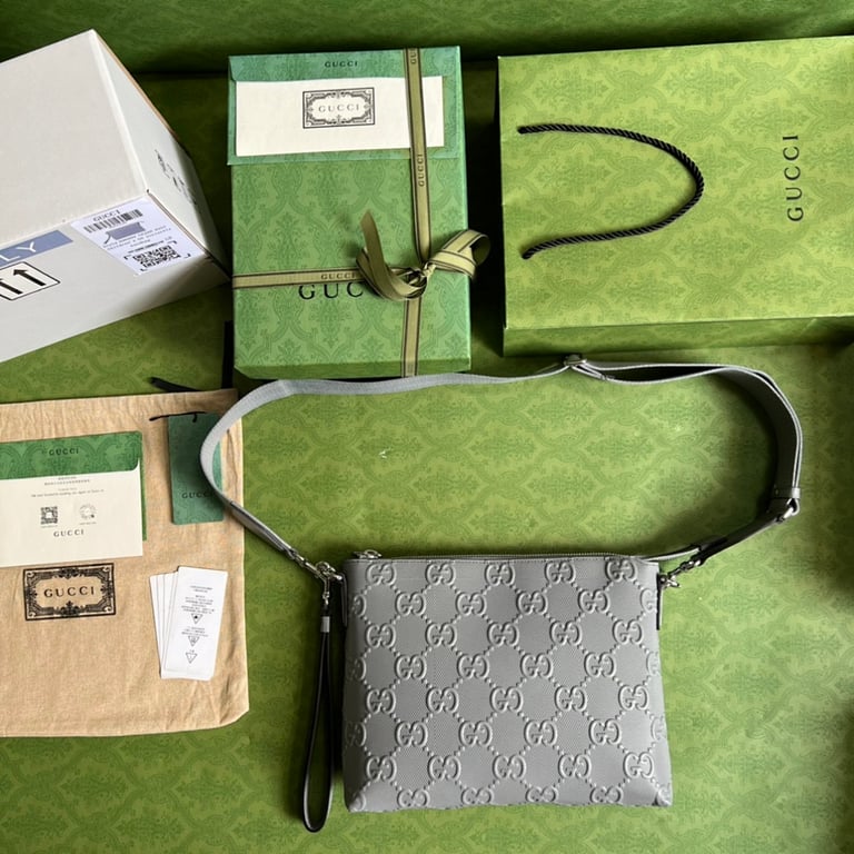 Gucci GG Embossed Leather Crossbody Bag Grey 696009 - 2
