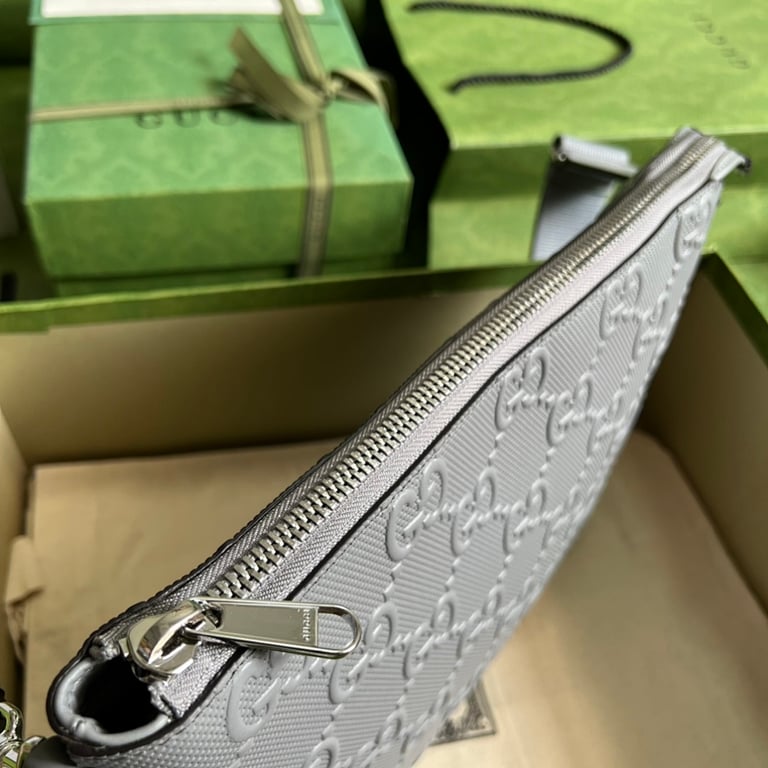 Gucci GG Embossed Leather Crossbody Bag Grey 696009 - 5