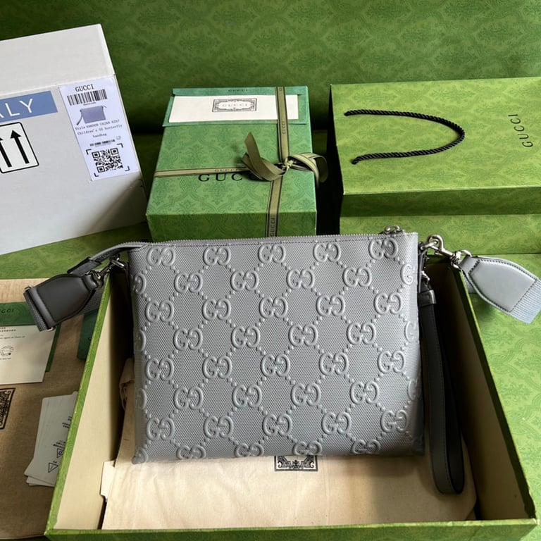 Gucci GG Embossed Leather Crossbody Bag Grey 696009 - 9