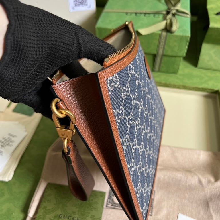 Gucci GG Supreme Denim Pouch Blue - 4