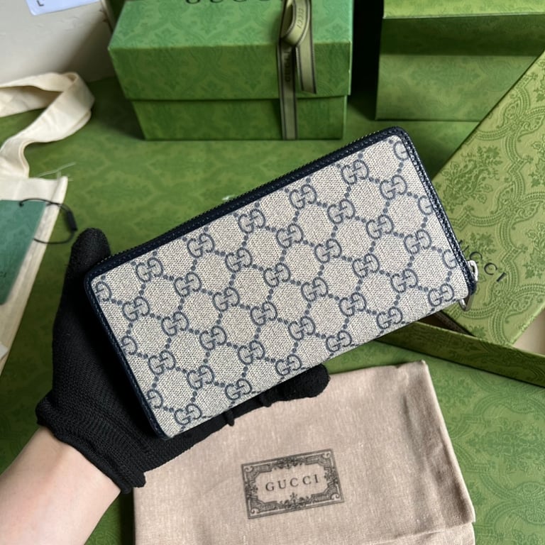 Gucci Interlocking G Zip Around Wallet Blue GG Supreme 673003 - 9