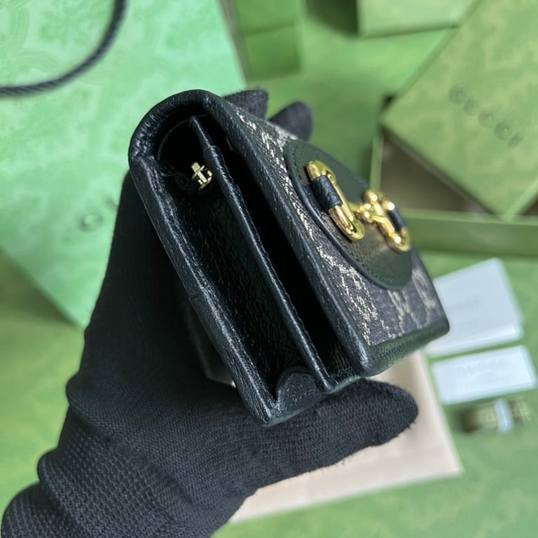 Gucci 1955 Horsebit Card Case Wallet GG Supreme Black - 7