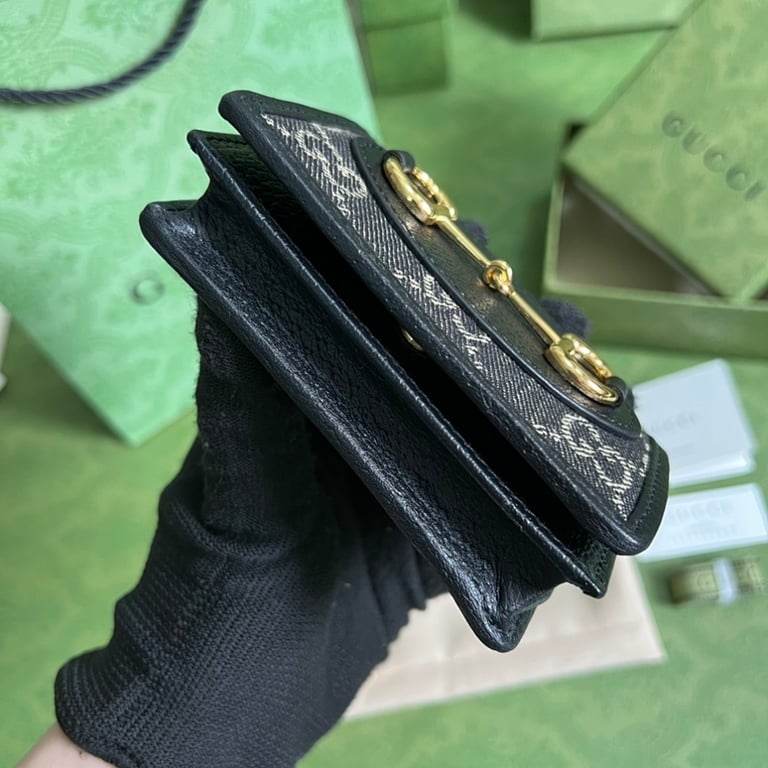 Gucci 1955 Horsebit Card Case Wallet GG Supreme Black - 8