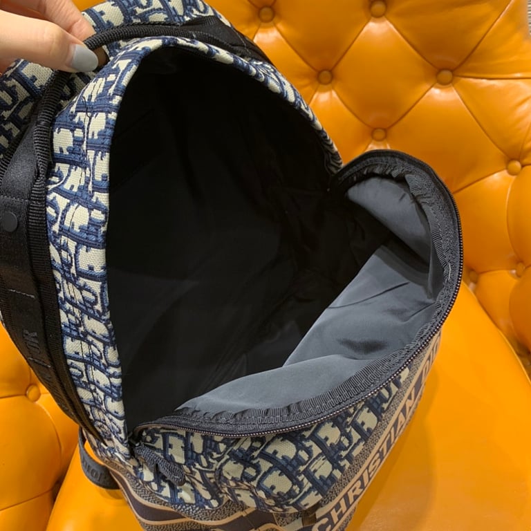 Dior Oblique Embroidered Backpack Blue - 4