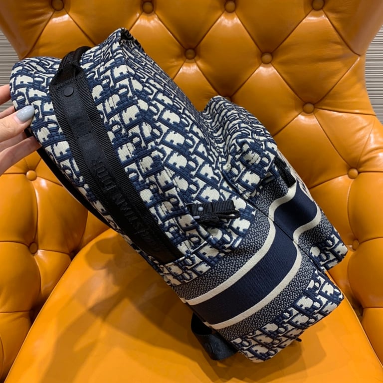 Dior Oblique Embroidered Backpack Blue - 7