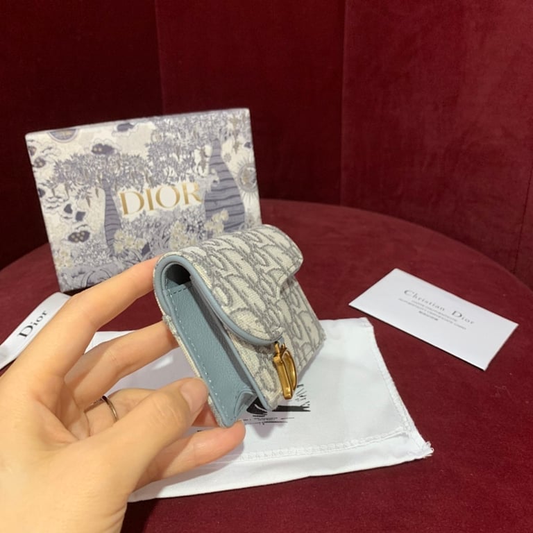 Dior Saddle Flap Card Holder Oblique Grey - 8