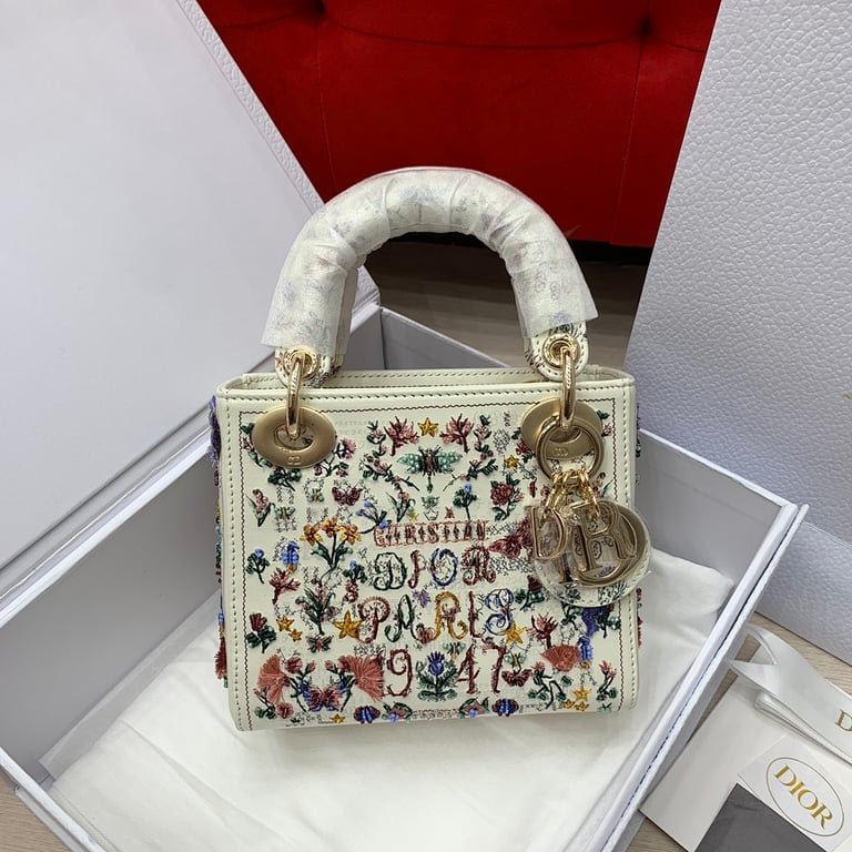 Dior Lady Dior Mini Garden Embroidery White