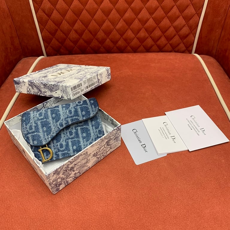 Dior Saddle Card Holder Blue Denim Oblique