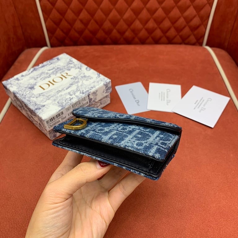 Dior Saddle Card Holder Blue Denim Oblique - 4
