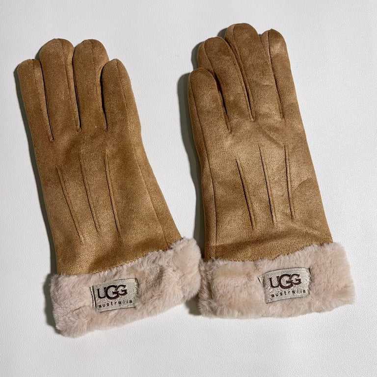 UGG Suede Gloves with Fur Trim - 3