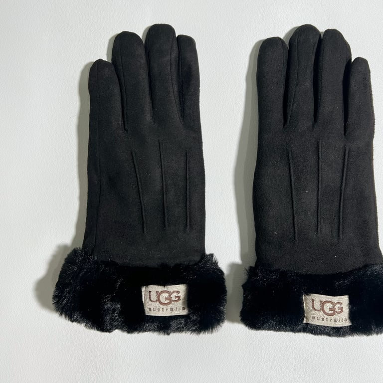 UGG Suede Gloves with Fur Trim - 7
