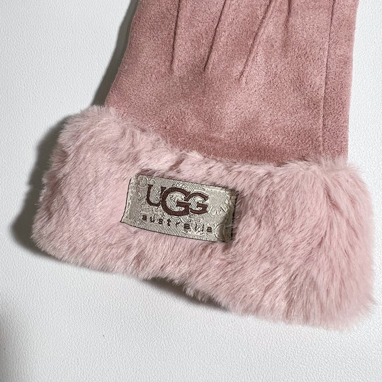 UGG Suede Gloves with Fur Trim - 8