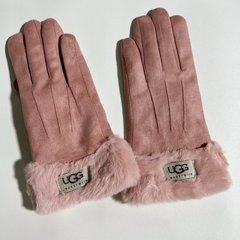 UGG Suede Gloves with Fur Trim - 10
