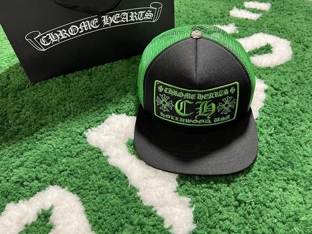 Chrome Hearts CH Hollywood Trucker Hat Black Green - 14