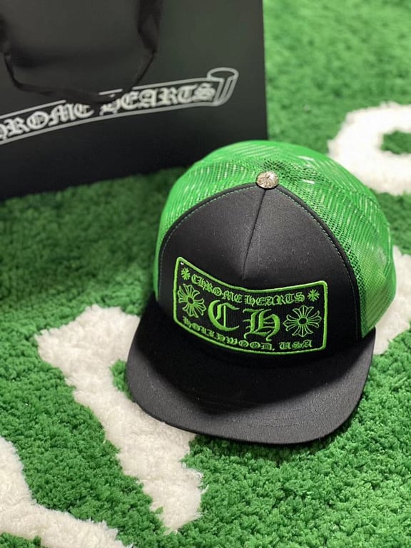 Chrome Hearts CH Hollywood Trucker Hat Black Green - 16
