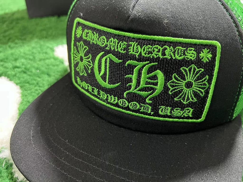 Chrome Hearts CH Hollywood Trucker Hat Black Green - 6