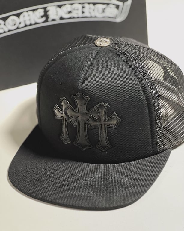 Chrome Hearts Triple Cross Trucker Hat Black - 4
