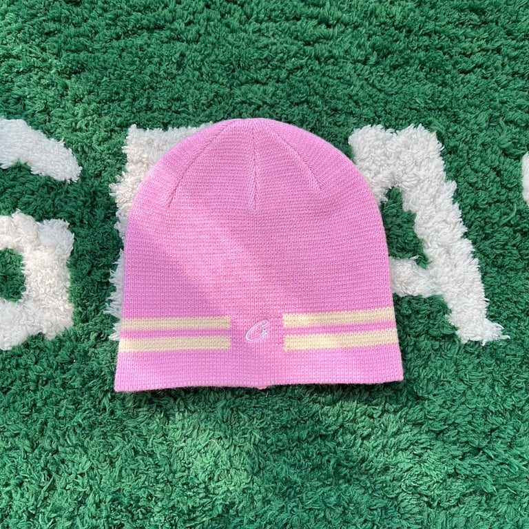 Corteiz Embroidered Striped Beanie Pink - 10
