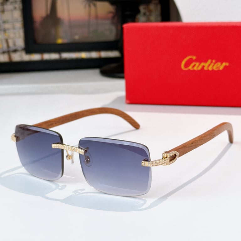 Cartier CT0012 Rimless Wood Sunglasses