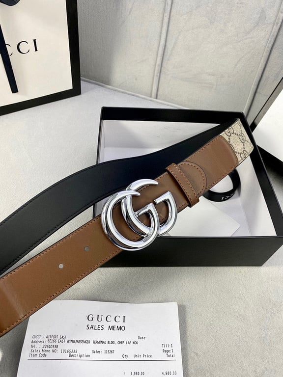 Gucci GG Supreme Marmont Belt Brown Silver - 2