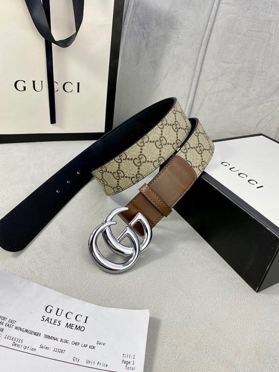 Gucci GG Supreme Marmont Belt Brown Silver - 3