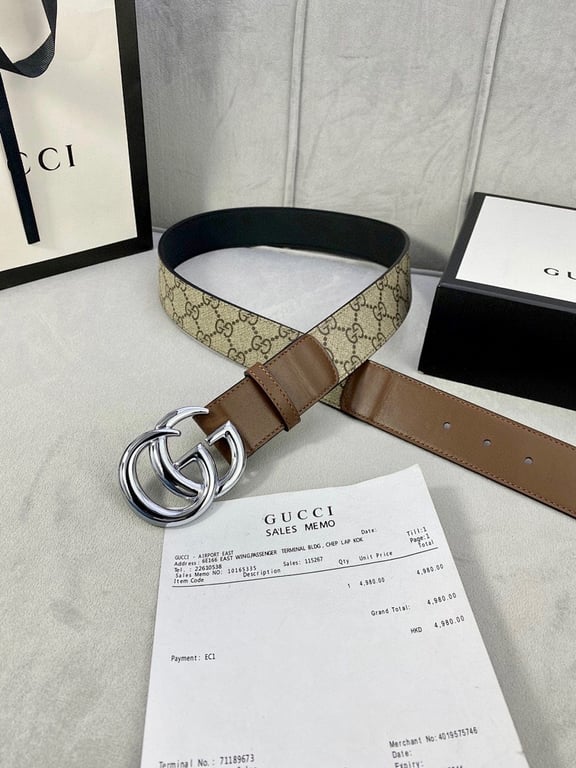 Gucci GG Supreme Marmont Belt Brown Silver - 4