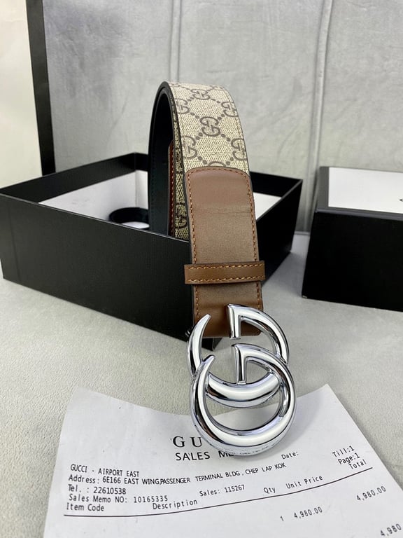 Gucci GG Supreme Marmont Belt Brown Silver - 5