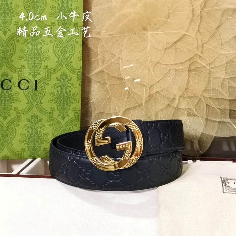 Gucci Interlocking G Embossed Leather Belt Black - 2