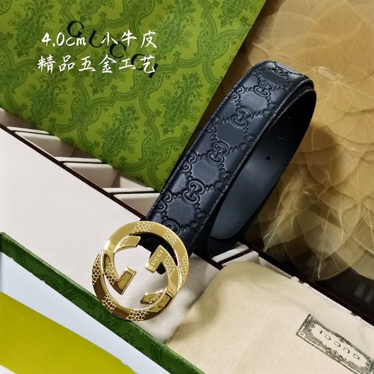 Gucci Interlocking G Embossed Leather Belt Black - 3