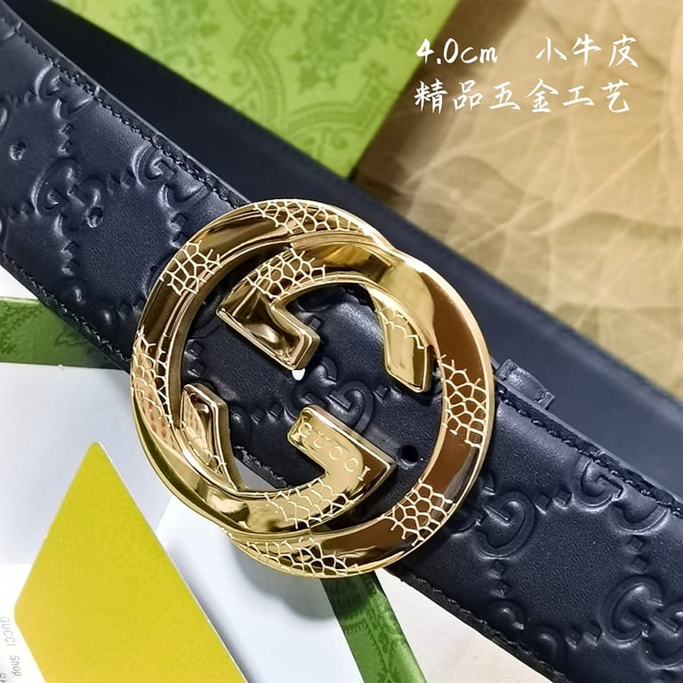 Gucci Interlocking G Embossed Leather Belt Black - 4