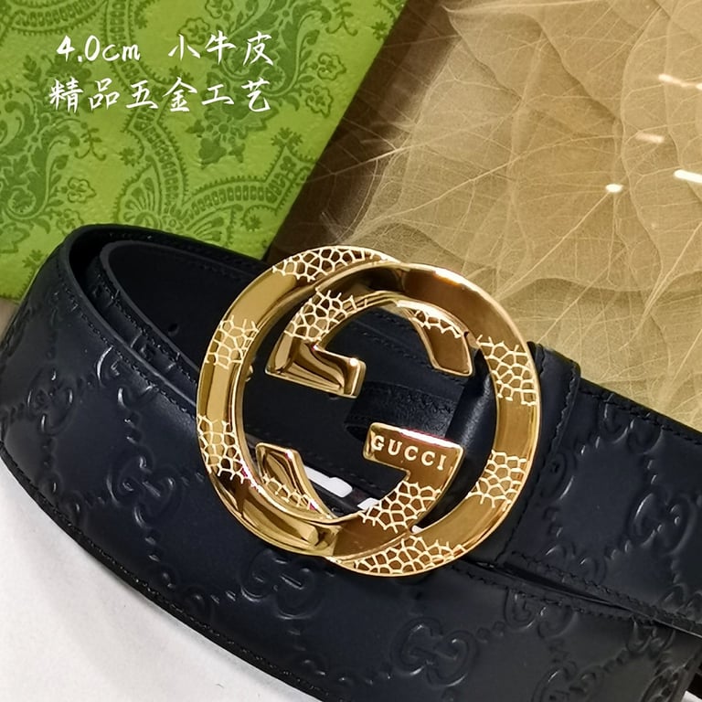 Gucci Interlocking G Embossed Leather Belt Black - 5