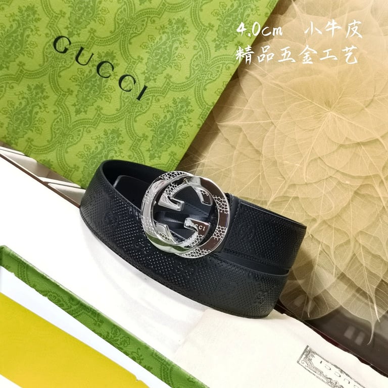 Gucci Interlocking G Embossed Leather Belt Black - 2