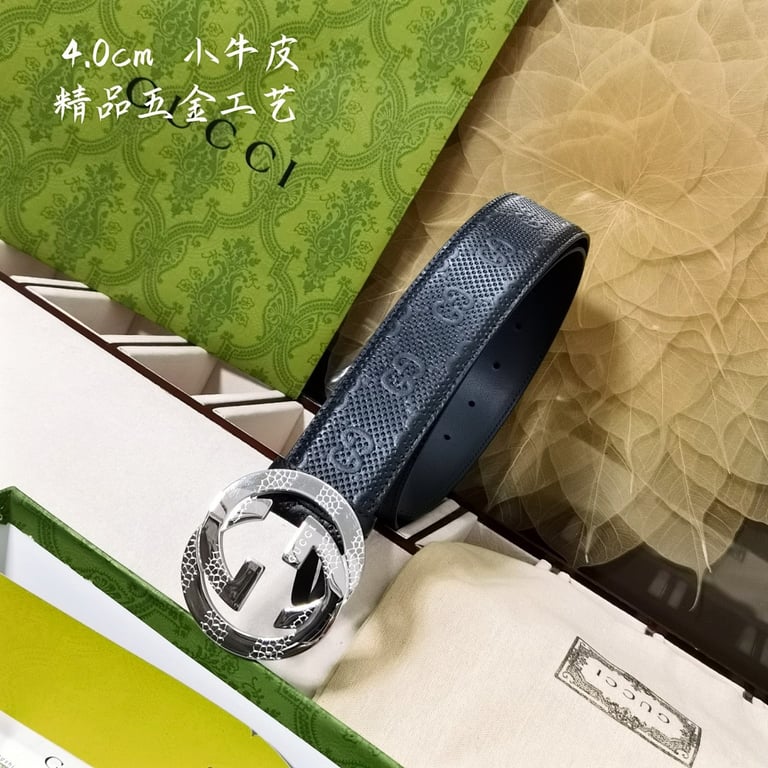 Gucci Interlocking G Embossed Leather Belt Black - 3