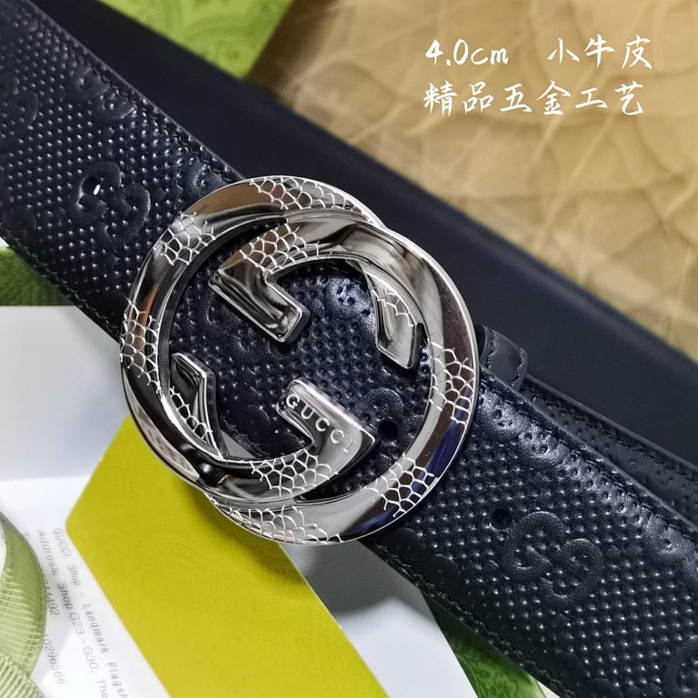 Gucci Interlocking G Embossed Leather Belt Black - 4
