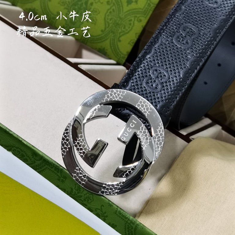 Gucci Interlocking G Embossed Leather Belt Black - 5