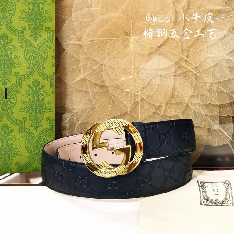 Gucci Signature Interlocking G Belt Black Gold - 2