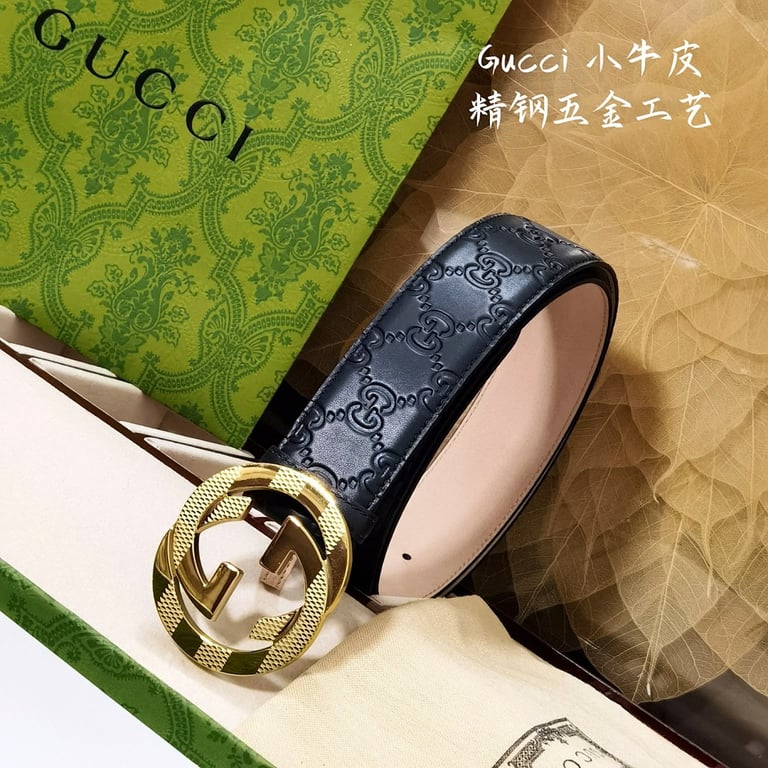 Gucci Signature Interlocking G Belt Black Gold - 3