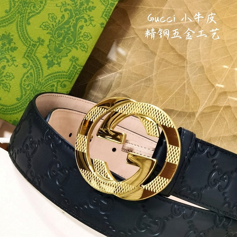 Gucci Signature Interlocking G Belt Black Gold - 5