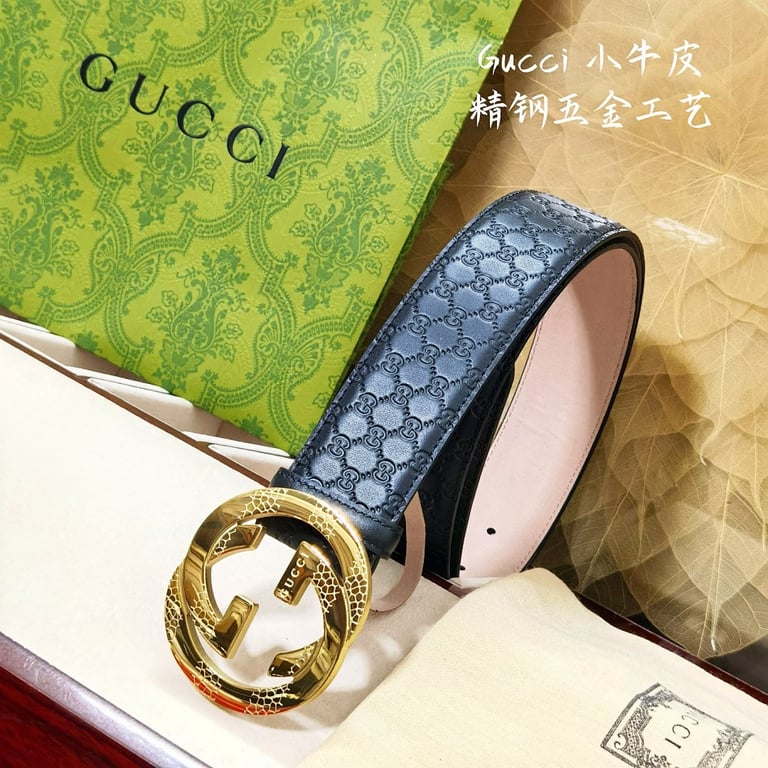 Gucci Interlocking G Textured Buckle Belt Black - 3