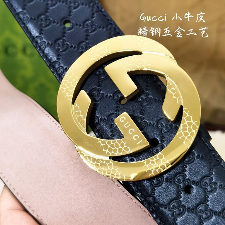 Gucci Interlocking G Textured Buckle Belt Black - 4