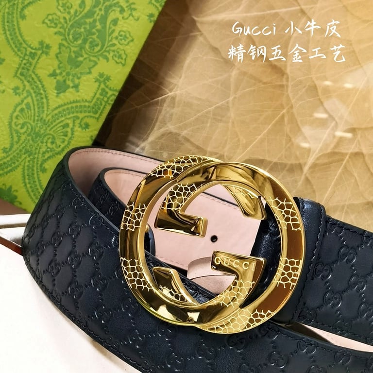 Gucci Interlocking G Textured Buckle Belt Black - 5