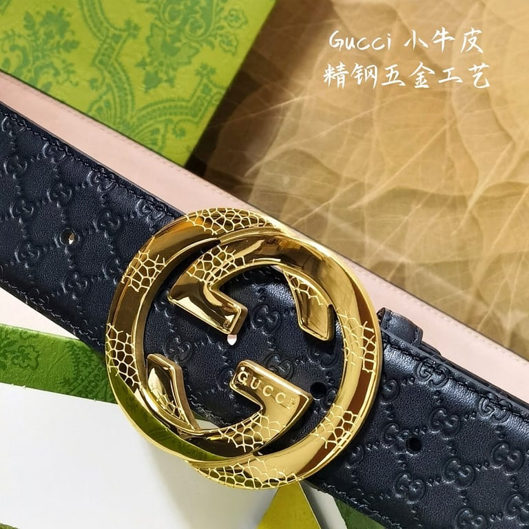 Gucci Interlocking G Textured Buckle Belt Black - 6