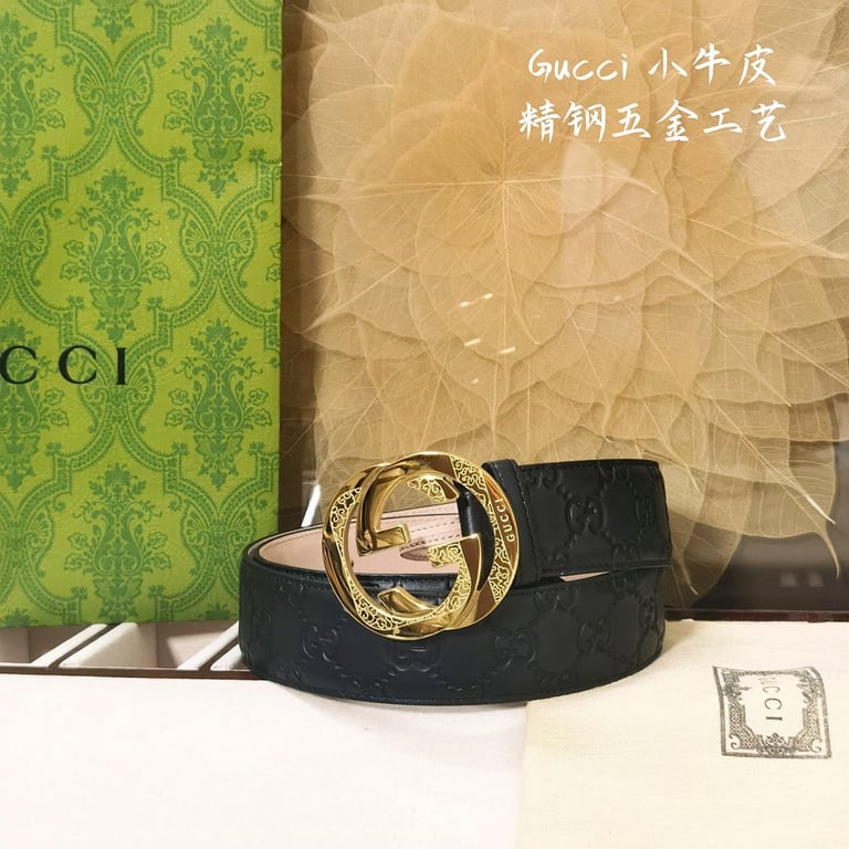 Gucci Interlocking G Engraved Buckle Belt Black - 2