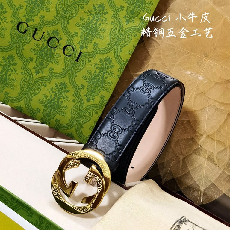 Gucci Interlocking G Engraved Buckle Belt Black - 3