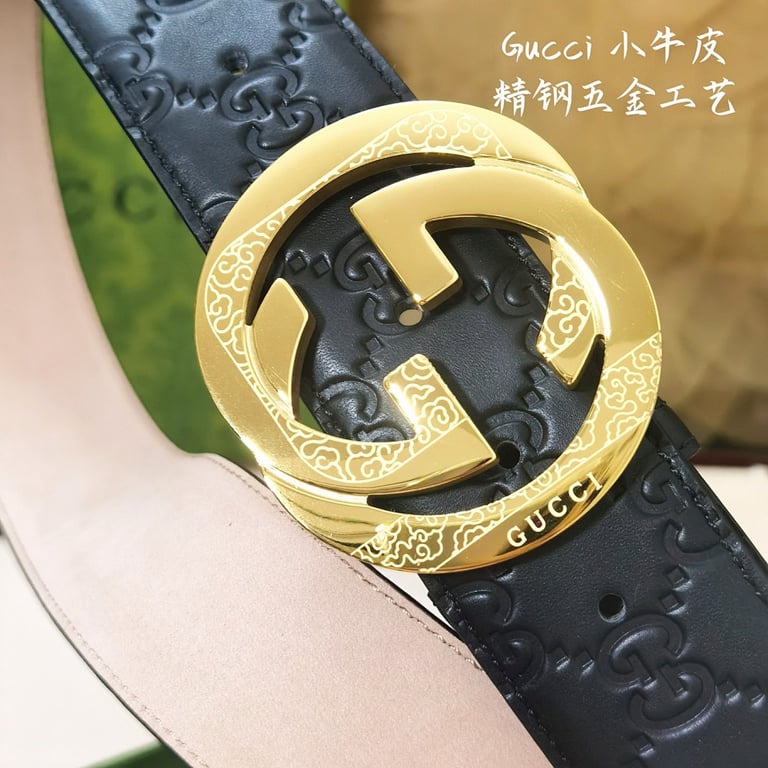 Gucci Interlocking G Engraved Buckle Belt Black - 4