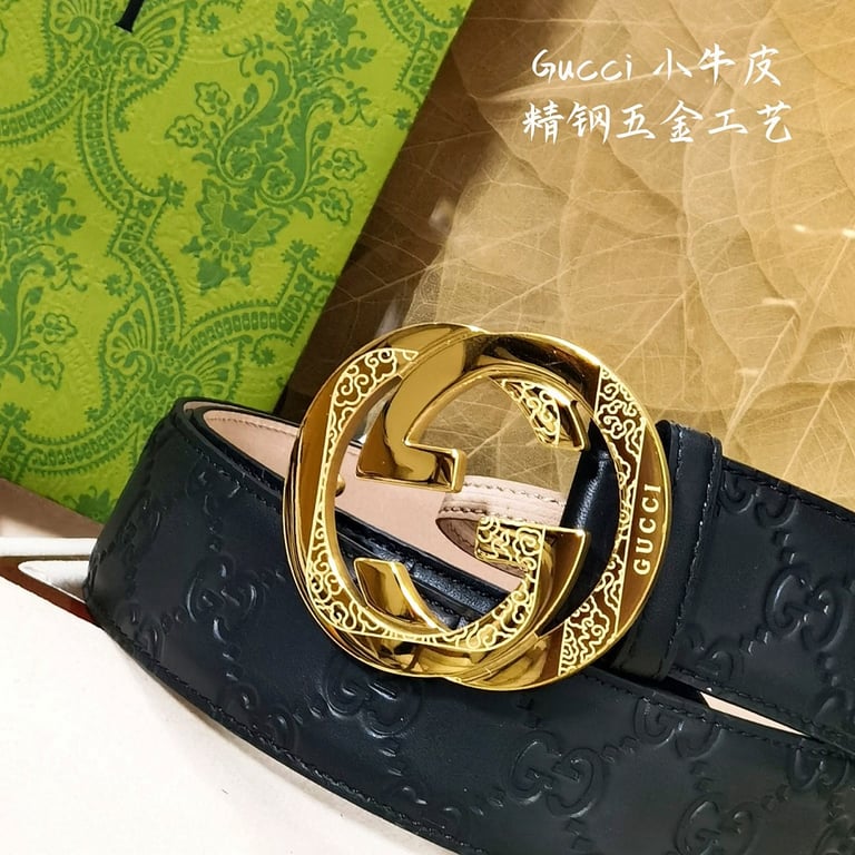 Gucci Interlocking G Engraved Buckle Belt Black - 5